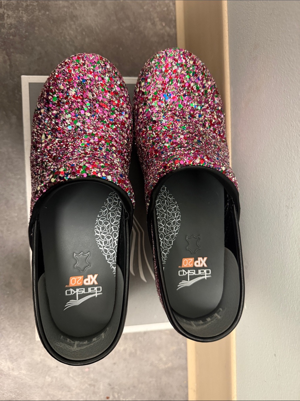 Dansko Glitter Clogs in Pink Multicolor Sparkle